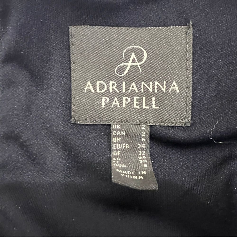 Adrianna Papell Off Shoulder Crepe Chiffon Long Formal Evening Gown Navy 2 NEW - Picture 13 of 15